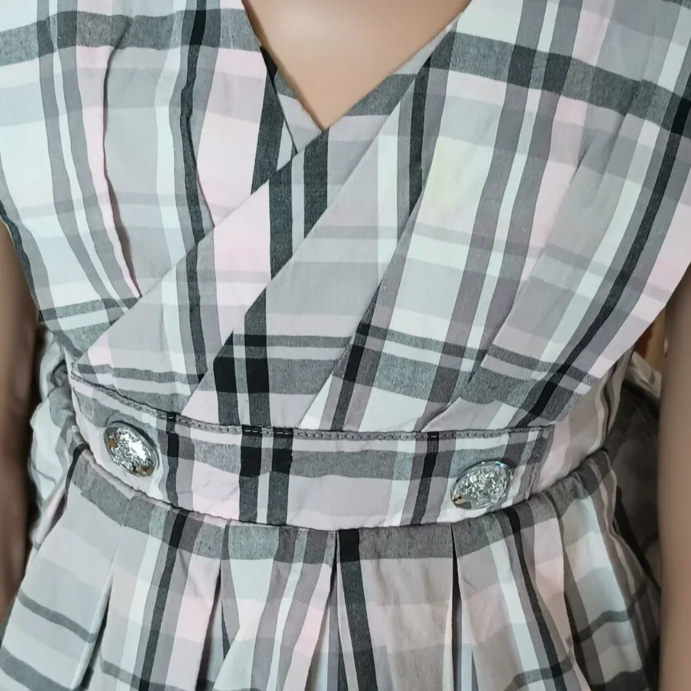 Gymboree Gray & Pink Plaid Dress 2T Fit & Flare Gray Tulle Crinoline Pleated Top